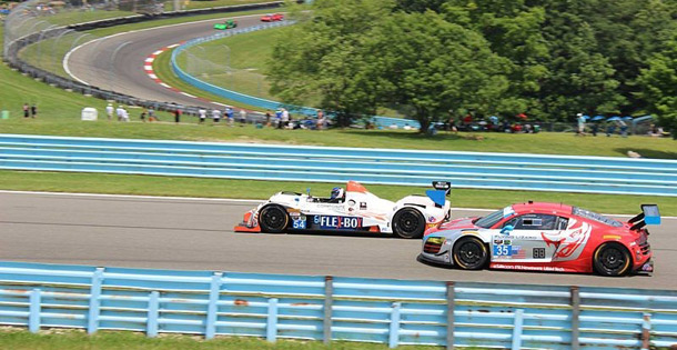 Race cars on a track.