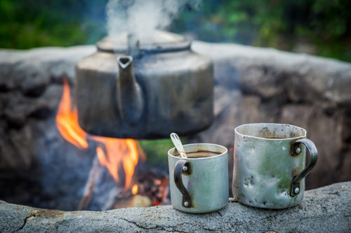 Coffee brewing on a campfire