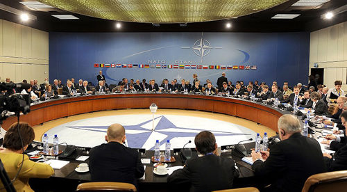 Photo of a NATO meeting.