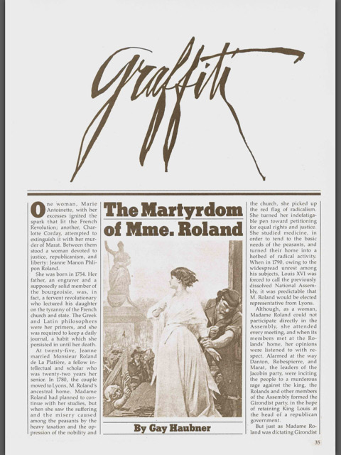 Page of the article "The Martyrdom of Mme. Roland" by Gay Haubner