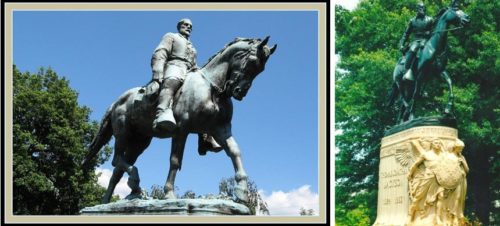 Statues of Robert E. Lee and Andrew Jackson. Both figures are on horseback.