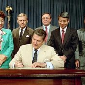 President Ronald Reagan signing the Civil Rights Act of 1988