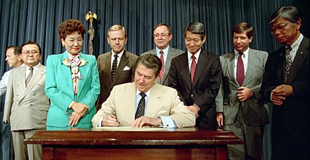 President Ronald Reagan signing the Civil Rights Act of 1988