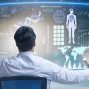 Doctor interacting with futuristic technology