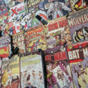Display rack filled with comic books.