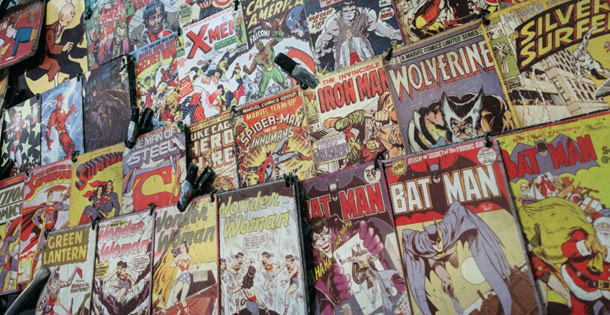Display rack filled with comic books.