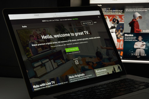 Laptop monitor showing Hulu's welcoming web page
