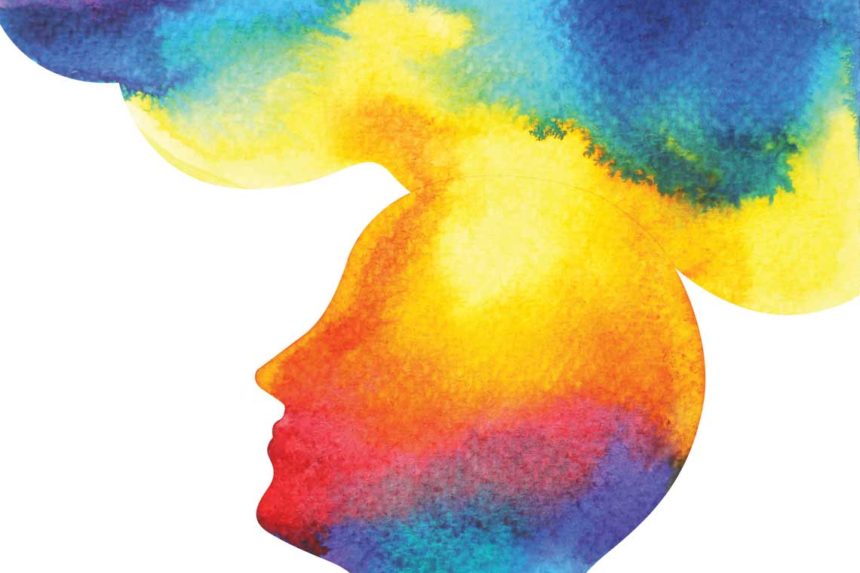 A mult-colored cloud emits from a person's head, signifying mind and thought