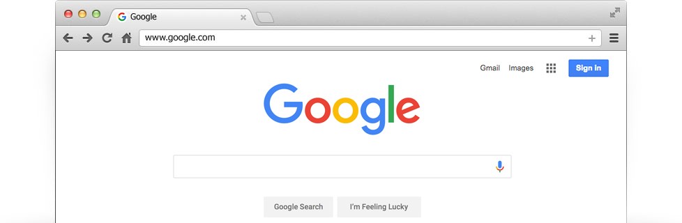 Google Search's homepage, with the search bar displayed prominently below the Google logo.