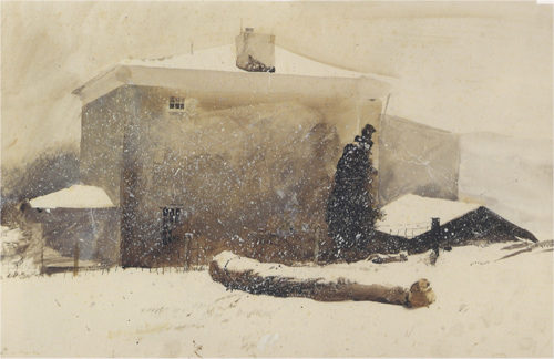 Farmhouse in a blizzard