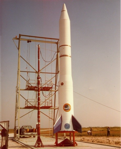 Space rocket on launchpad