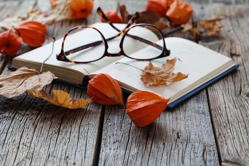 Reading glasses on a book