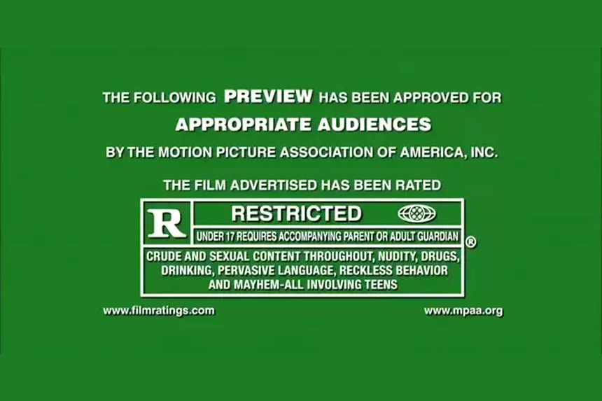The MPAA's "R" rating warning screen