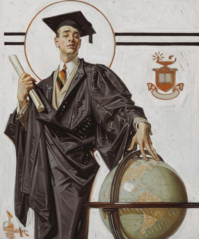 A college graduate with diploma and globe