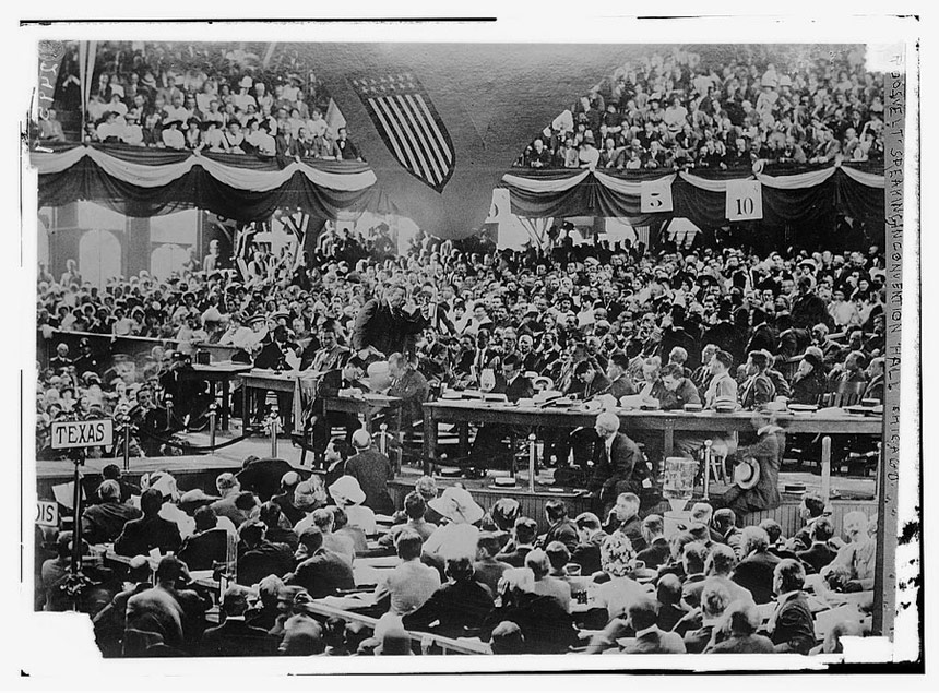 President Theodore Roosevelt speaking to delegates at the 1912 Republican convention