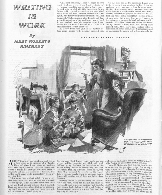 First page of the article "Writing is Work" by Mary Roberts Rinehart
