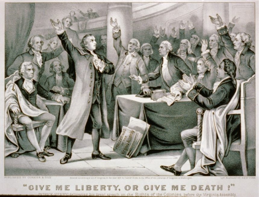 Patrick Henry giving his famous "Give Me Liberty or Give Me Death" speech