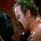 Captain Kirk and Lt. Uhura kiss