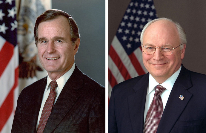 Official portraits for U.S. president George H. W. Bush and vice president Dick Cheney