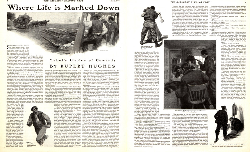 Two pages of the Saturday Evening Post, featuring illustrations from artist Harvey Dunn