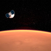 Artist's conception of NASA's InSight lander approaching Mars