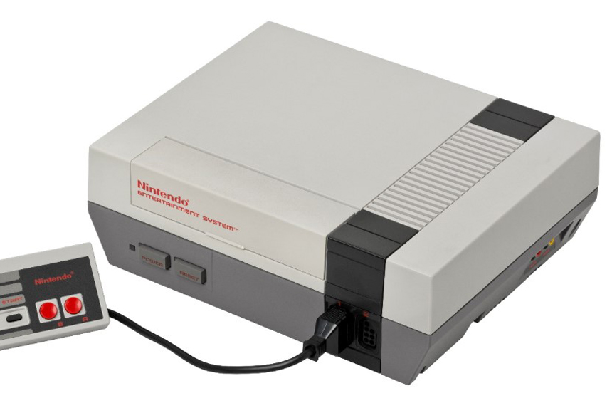 A Nintendo Entertainment System console with attached controler