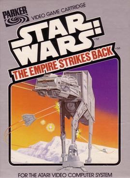 Game cover of the Atari 2600 video game, "Star Wars: The Empire Strikes Back" featuring an AT-AT walker."