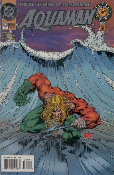 Cover for "Aquaman" featuring him riding a wave.