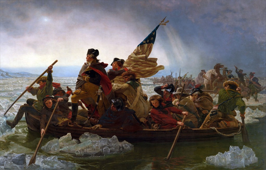 A painting of George Washington's Continental Army crossing the Delware before the Battle of Trenton, December 25, 1776.