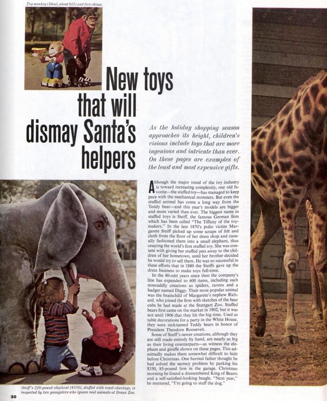 First page of the magazine article "New Toys That Will Dismay Santas Helpers."