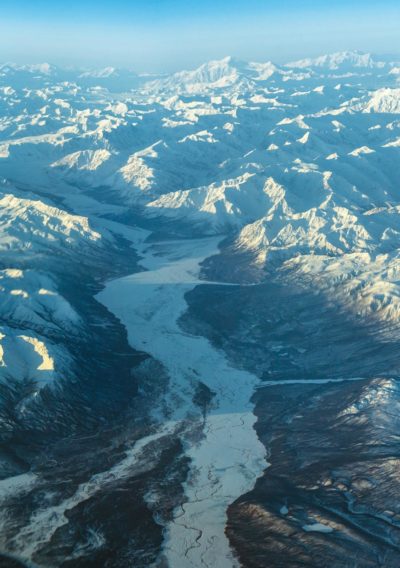 Aerial view of Mt. Logan's glacier.