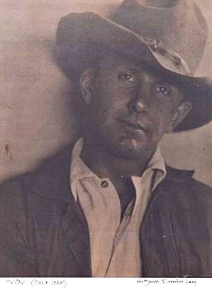 Photographed portrait of artist Harold von Shmidt, in cowboy dress.