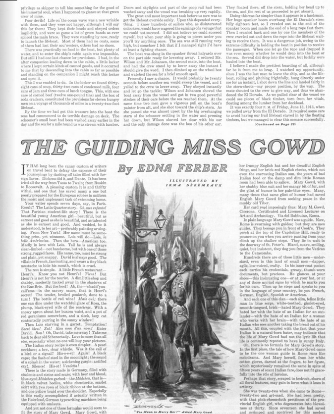 First page of the short story, "The Guding Miss Gowd" as it appeared in the Saturday Evening Post