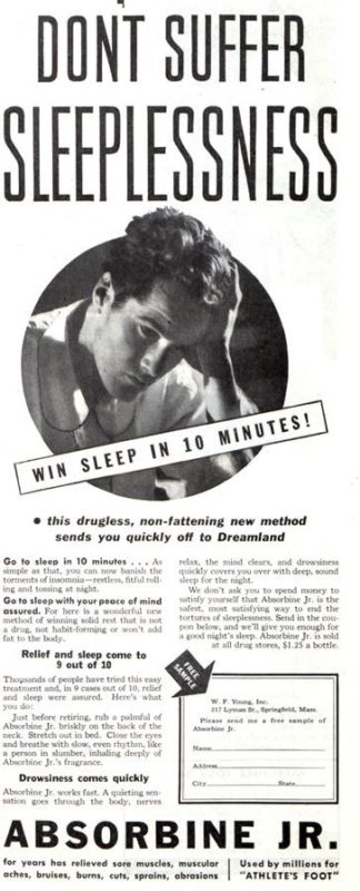 An ad for a sleep aid called Absorbine Jr.