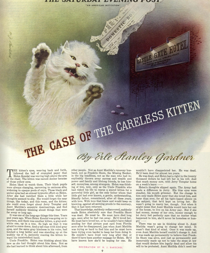 First page of the story, "The Case of the Careless Kitten"