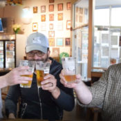 Saturday Evening Post staff members Nick Gilmore, Chris Wakefield, and Troy Brownfield in a bar