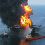 United States Coast Guard helicopters perform rescue operations during the Deepwater Horizon disaster in 2010