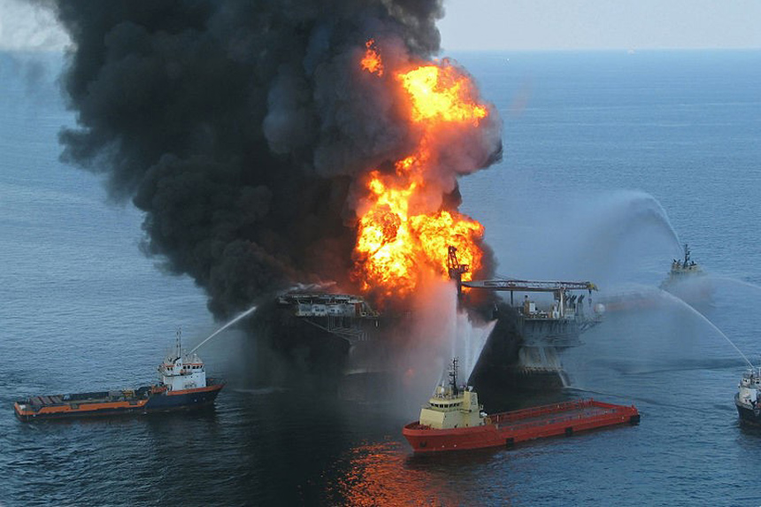 United States Coast Guard helicopters perform rescue operations during the Deepwater Horizon disaster in 2010