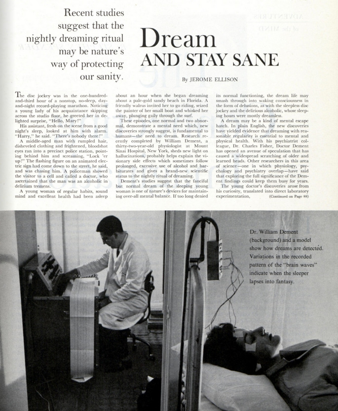 First page of the article "Dream and Stay Sane" by Jerome Ellison as it was published in the Post