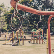 A jungle gym in a playground