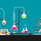 Chemestry set on a table.