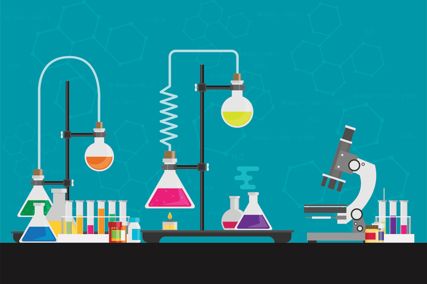 Chemestry set on a table.