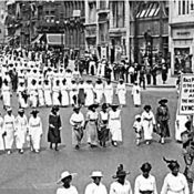 The Silent Parade March of 1917. African-American women and supporters march through New York City to protest racial violence.