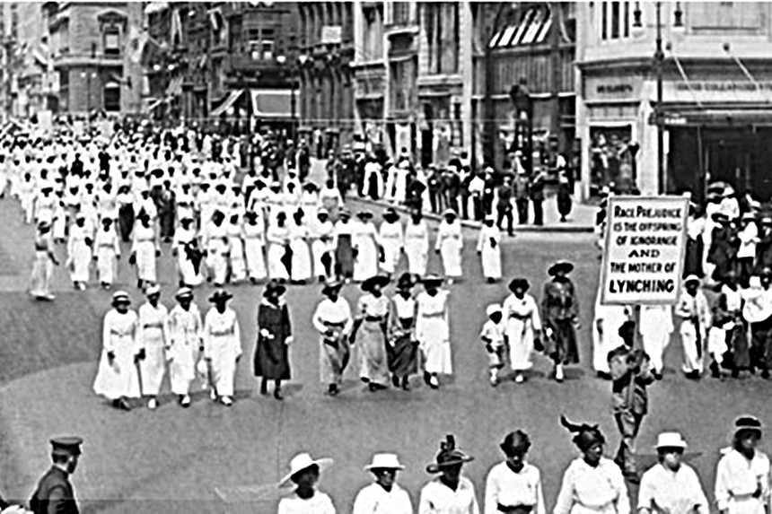 The Silent Parade March of 1917. African-American women and supporters march through New York City to protest racial violence.