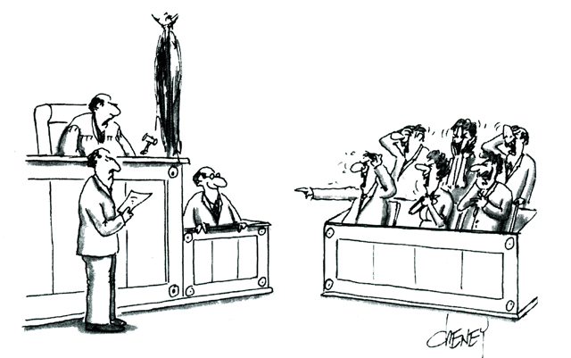 Jury laughing at a defendant's joke on the witness stand