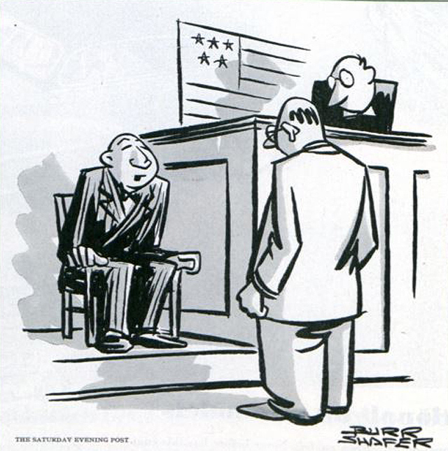 Man reciting from a memorized script on the witness stand,