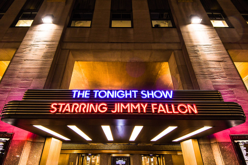 Marquee for the studio that films "The Tonight Show, Starring Jimmy Fallon"