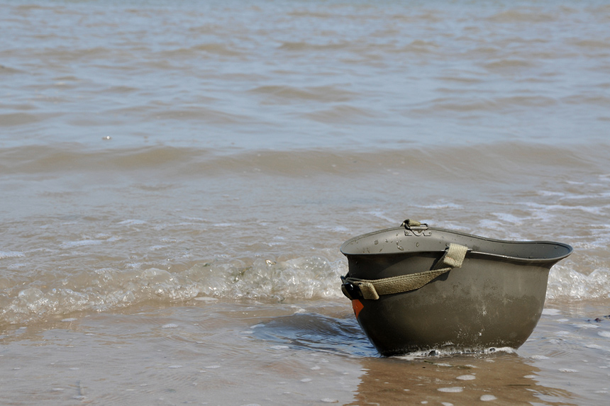 D-day Helmet on a shore