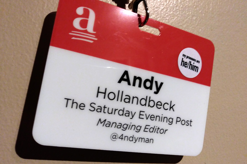 Name tag for ACES featuring Andy Hollandbeck's name