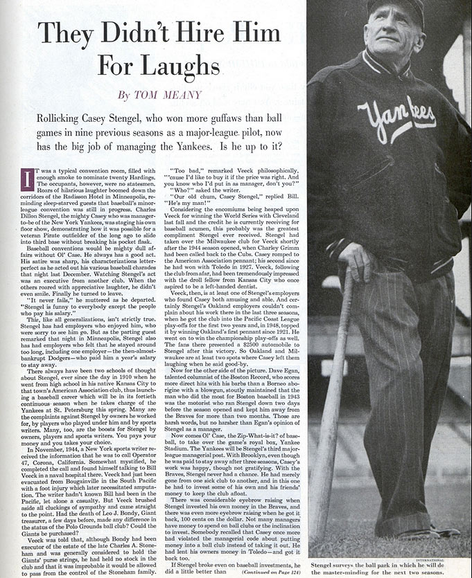 First page of an article featuring Casey Stengel